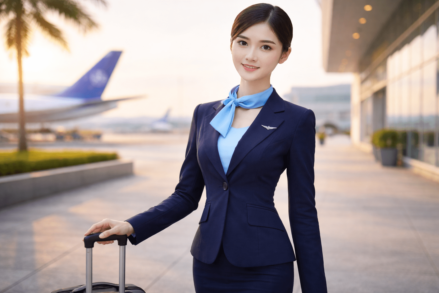 pramugari sedang bertugas