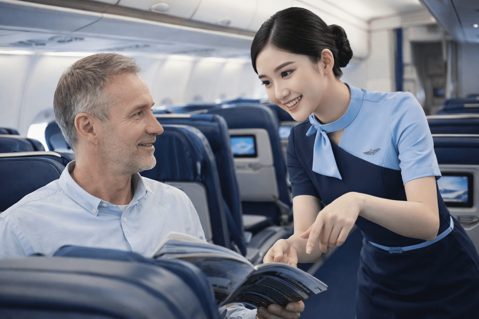 pramugari sedang bertugas