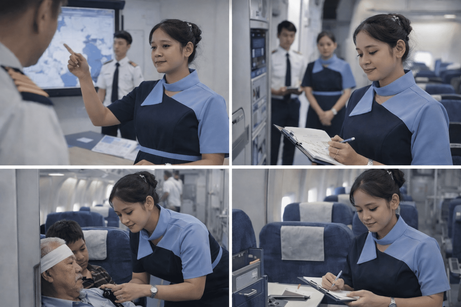 pramugari sedang menunjukkan apakah "Mitos Bahwa Pramugari Hanya Bekerja Saat Pesawat di Udara