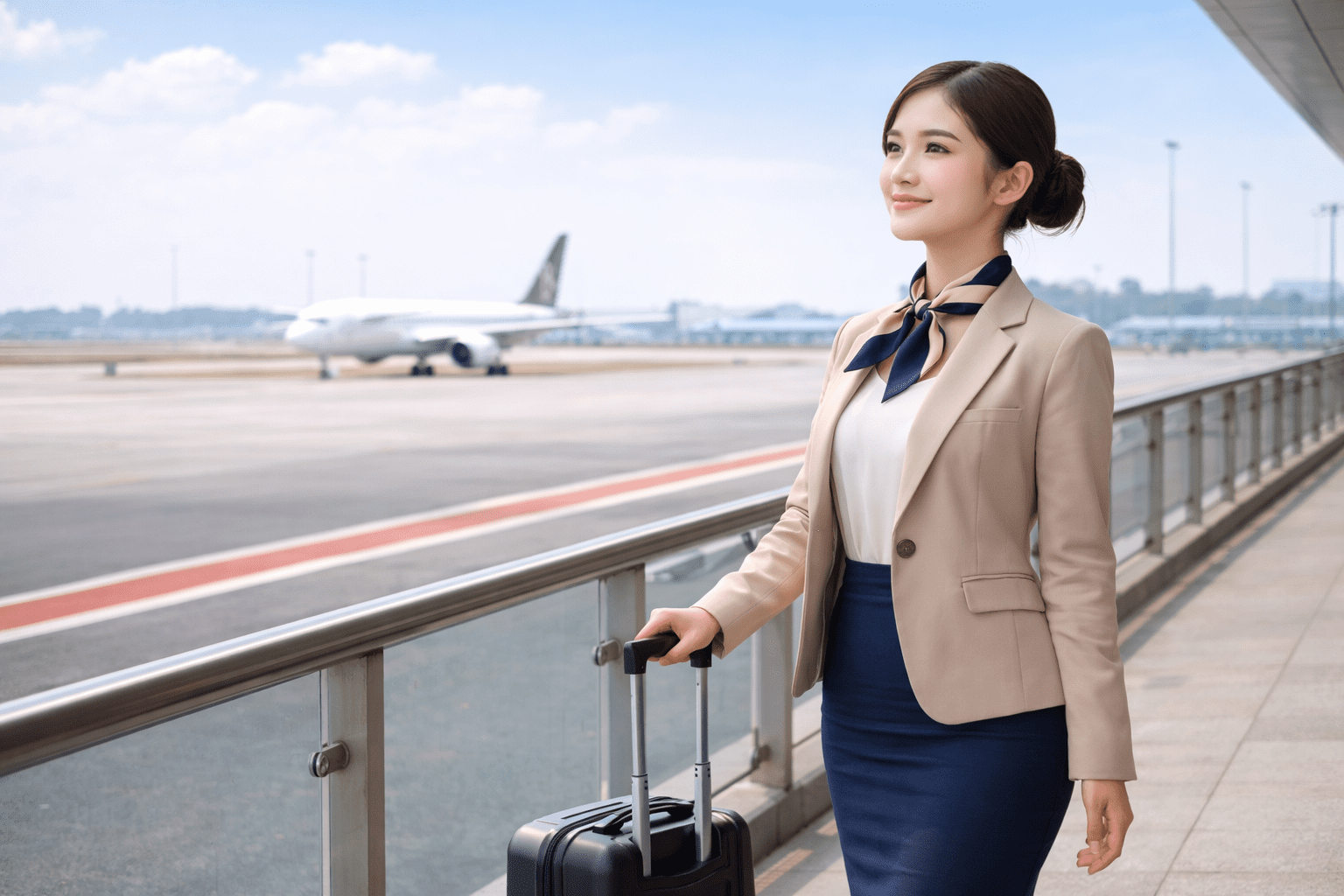 calon pramugari sedang di area bandara