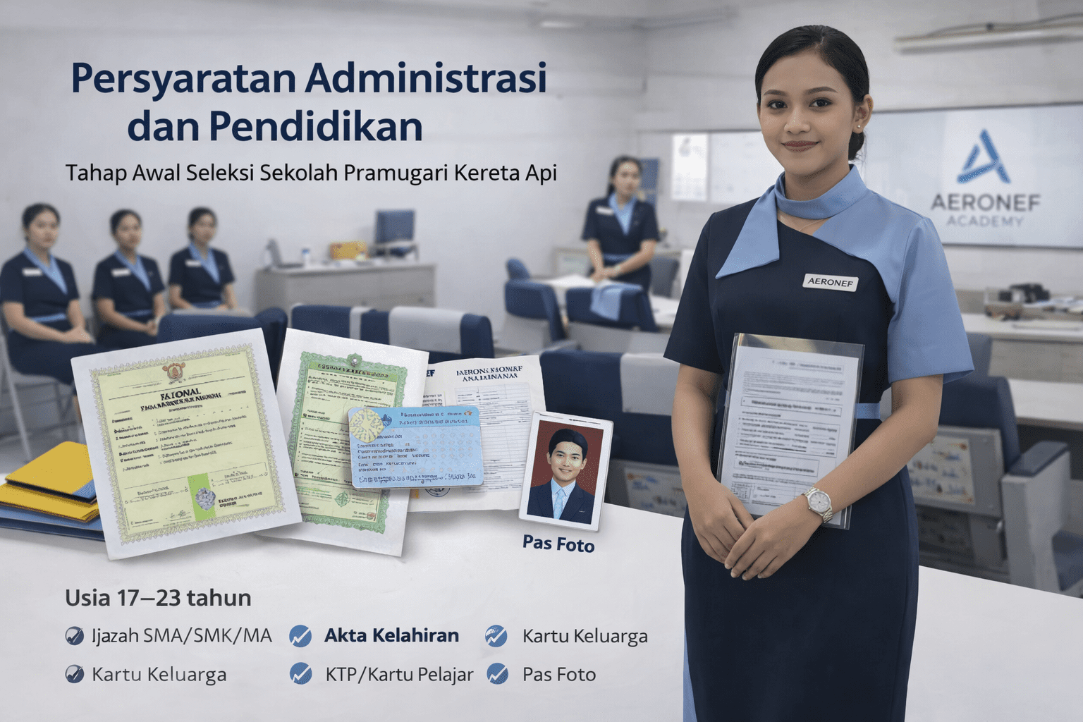 pramugari sedang menunjukkan Syarat Masuk Sekolah Pramugari Kereta Api