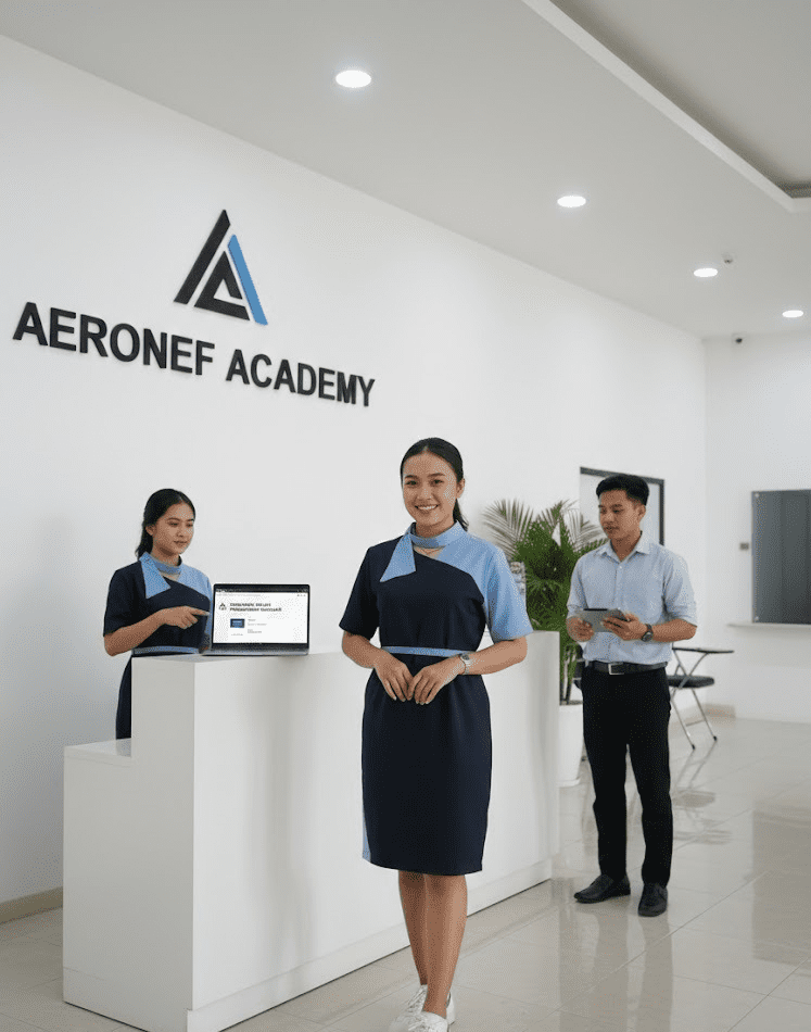 pramugari sedang menjelaskan bagaiamana Cara Daftar Sekolah Pramugari Kereta Api Secara Online: Panduan Lengkap dan Mudah Dipahami