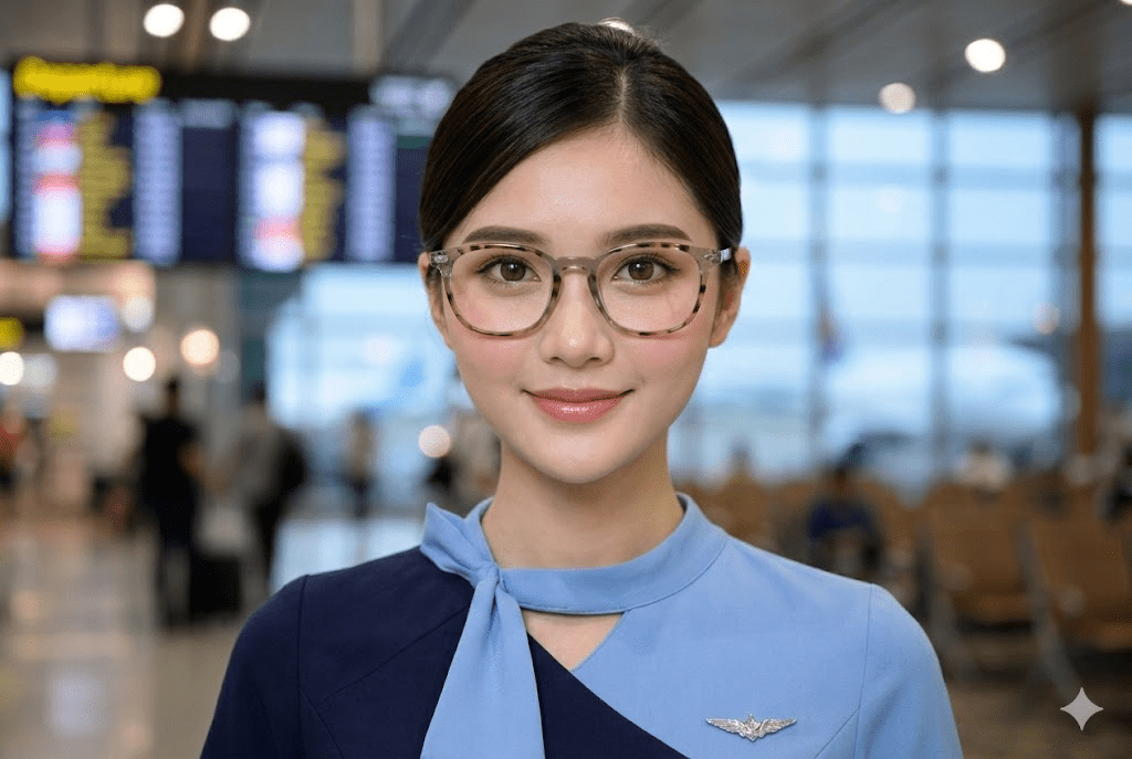 gambar calon pramugari memakai kacamata