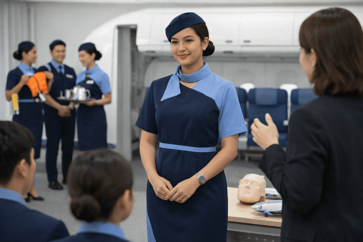 pramugari sedang menujukkan Lulusan Sekolah Pramugari Kereta Api Kerja di Mana?