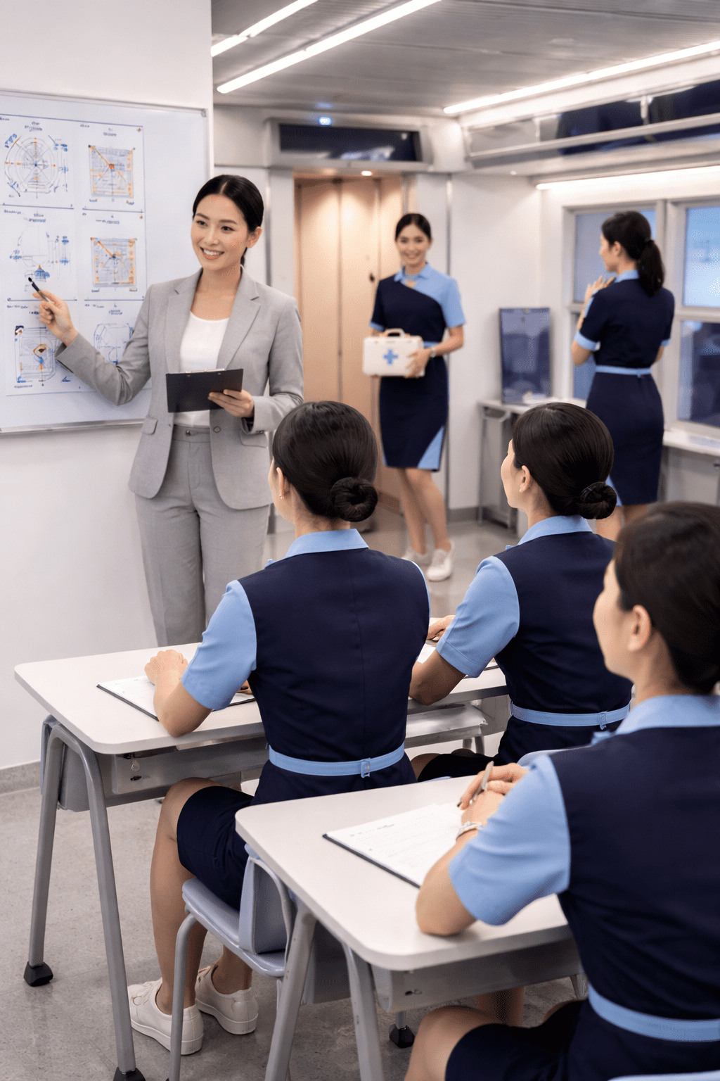 pramugari sedang menunjukkan Tips Memilih Sekolah Pramugari Kereta Api yang Aman