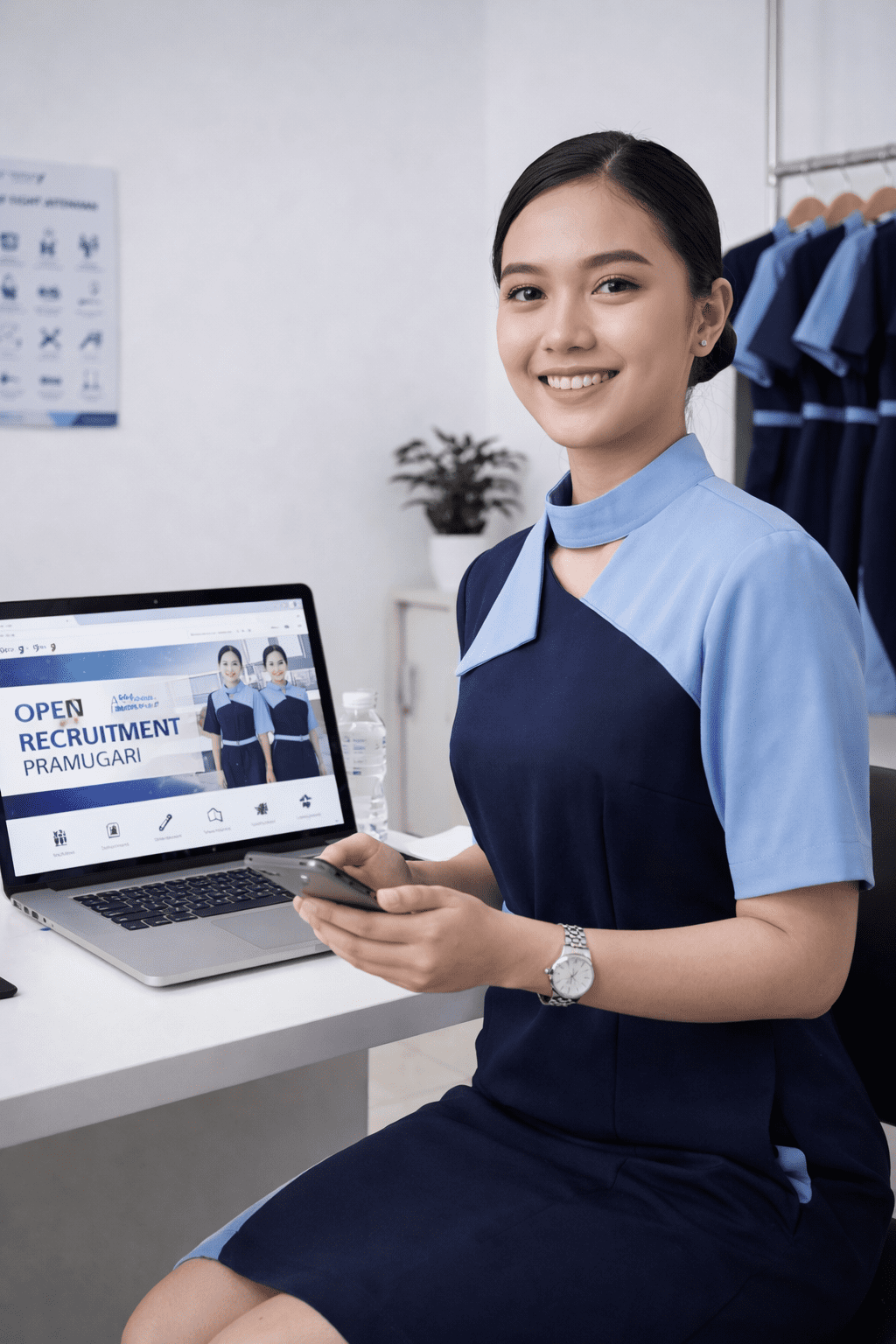 Pramugari sedang menunjukkan atau menjelaskan Bagaimana Cara Daftar Open Recruitment Pramugari?