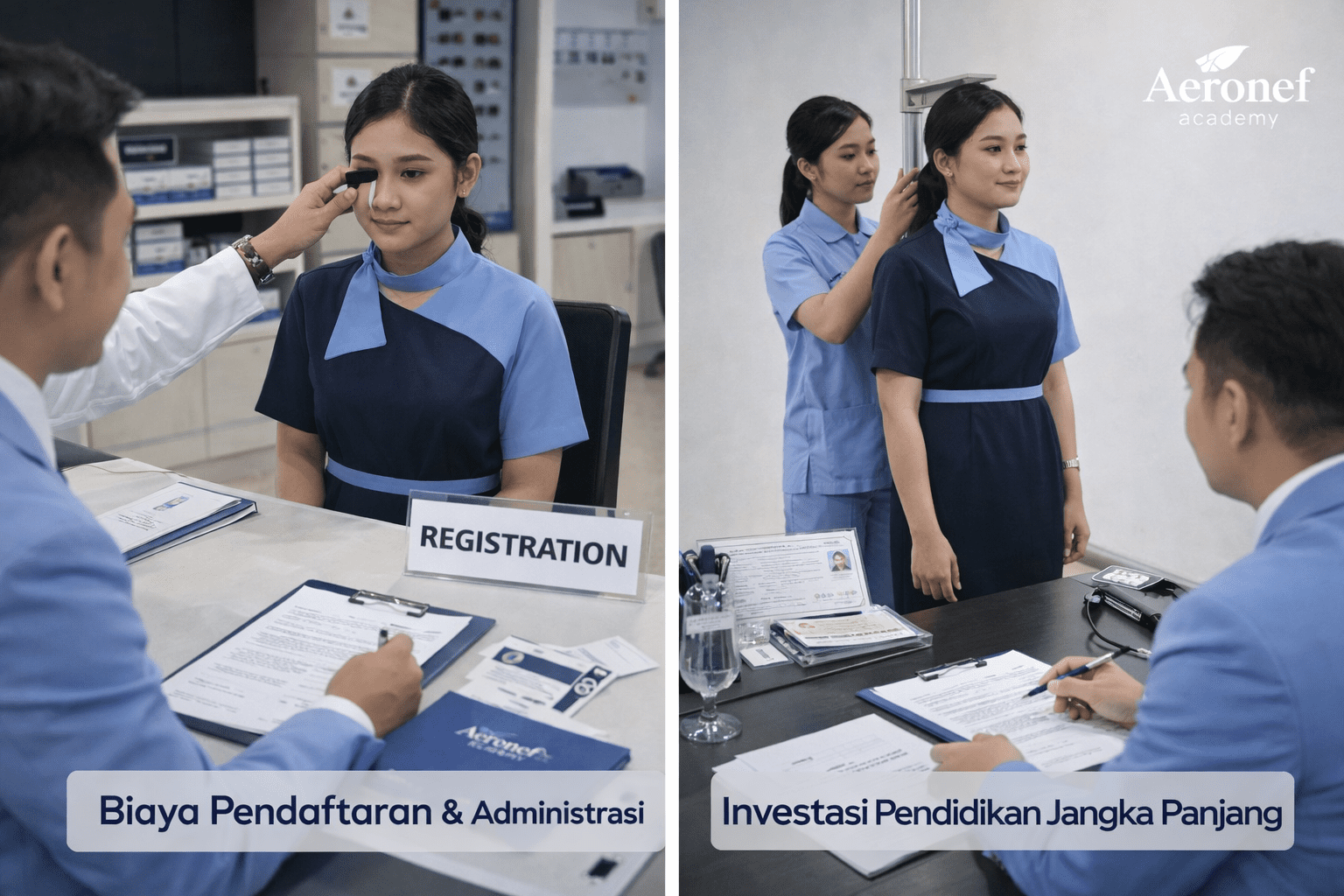 pramugari sedang menjelaskan atau menunjukkan Biaya Masuk Awal Sekolah Pramugari Kereta Api