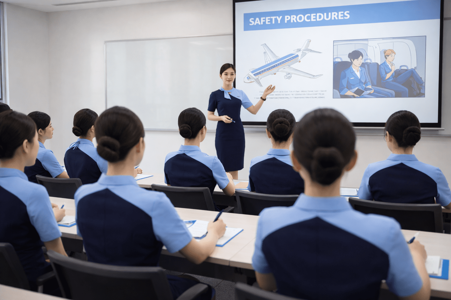 kelas pelatihan pramugari modern dengan suasana profesional