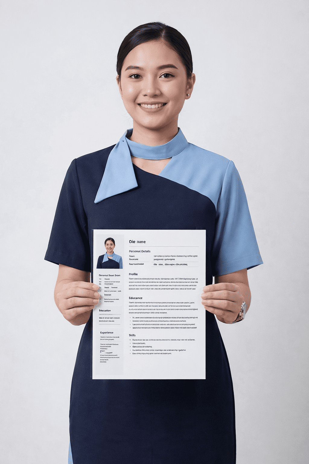 pramugari sedang menujukkan Bagaimana Cara Membuat CV Pramugari yang Menarik?