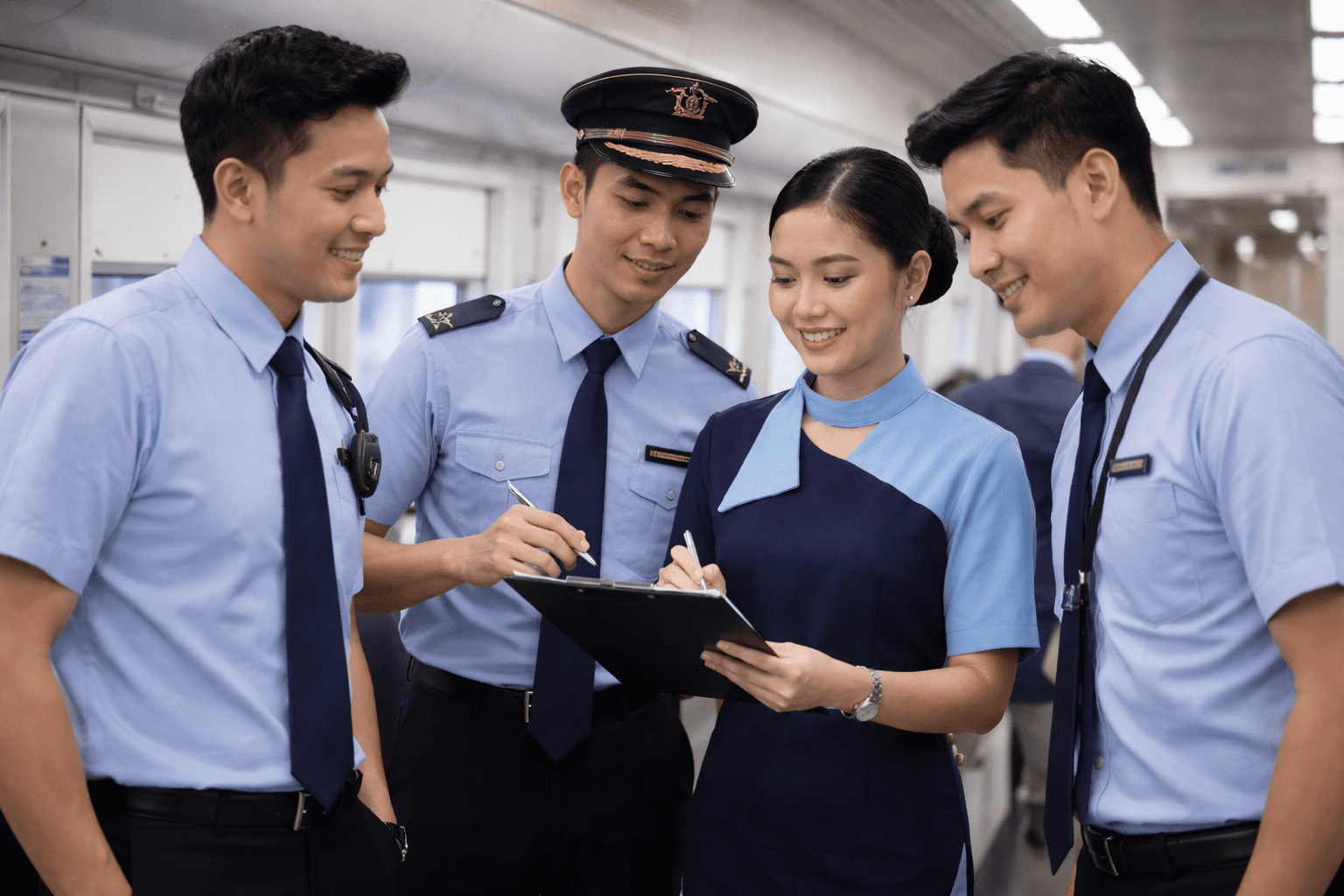 pramugari sedang menunjukkan Fakta Unik Dunia Pramugari Kereta Api yang Jarang Diketahui