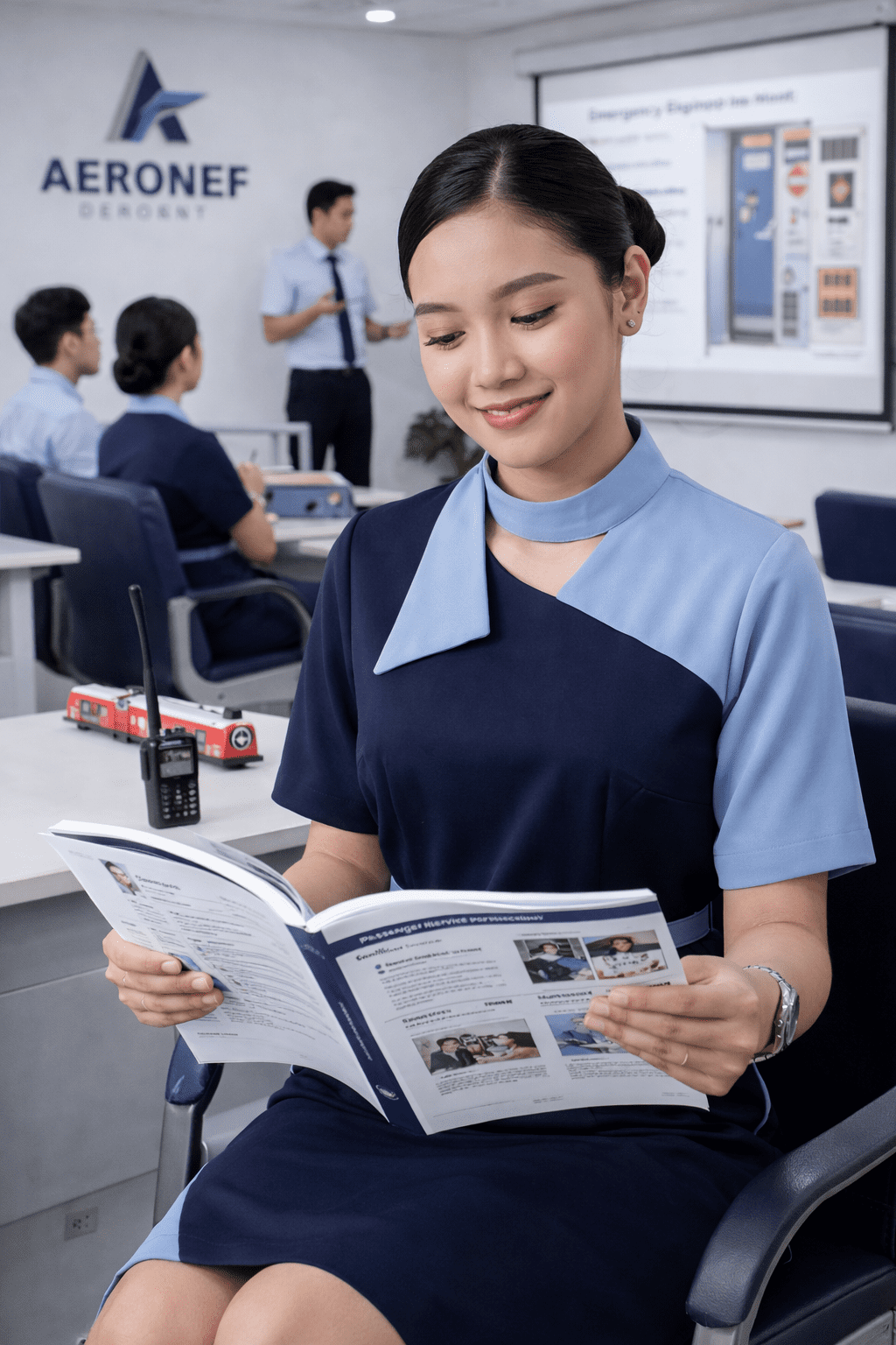 pramugari sedang menunjukkan Tips Menghadapi Training Pramugari Kereta Api